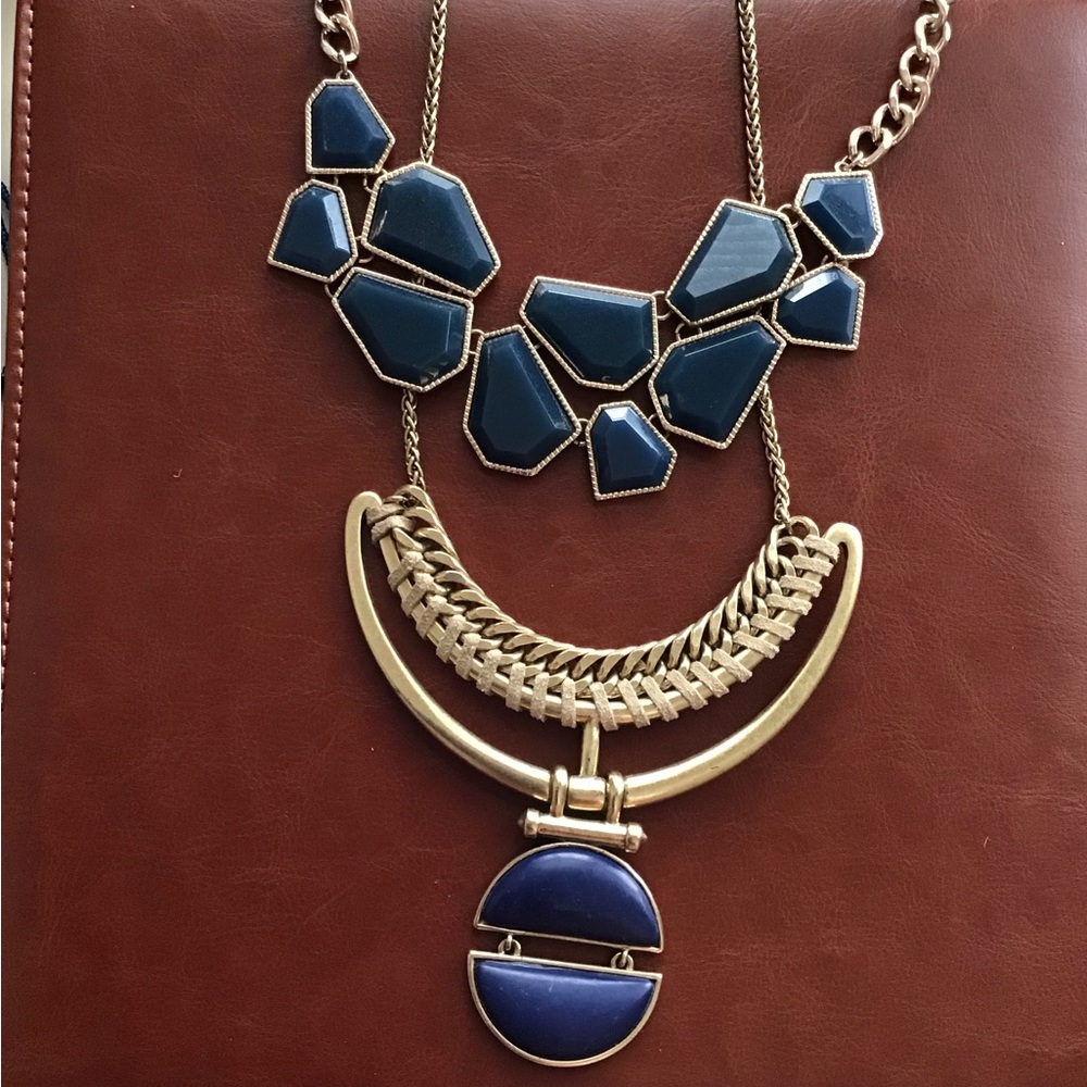 2 blue statement necklaces